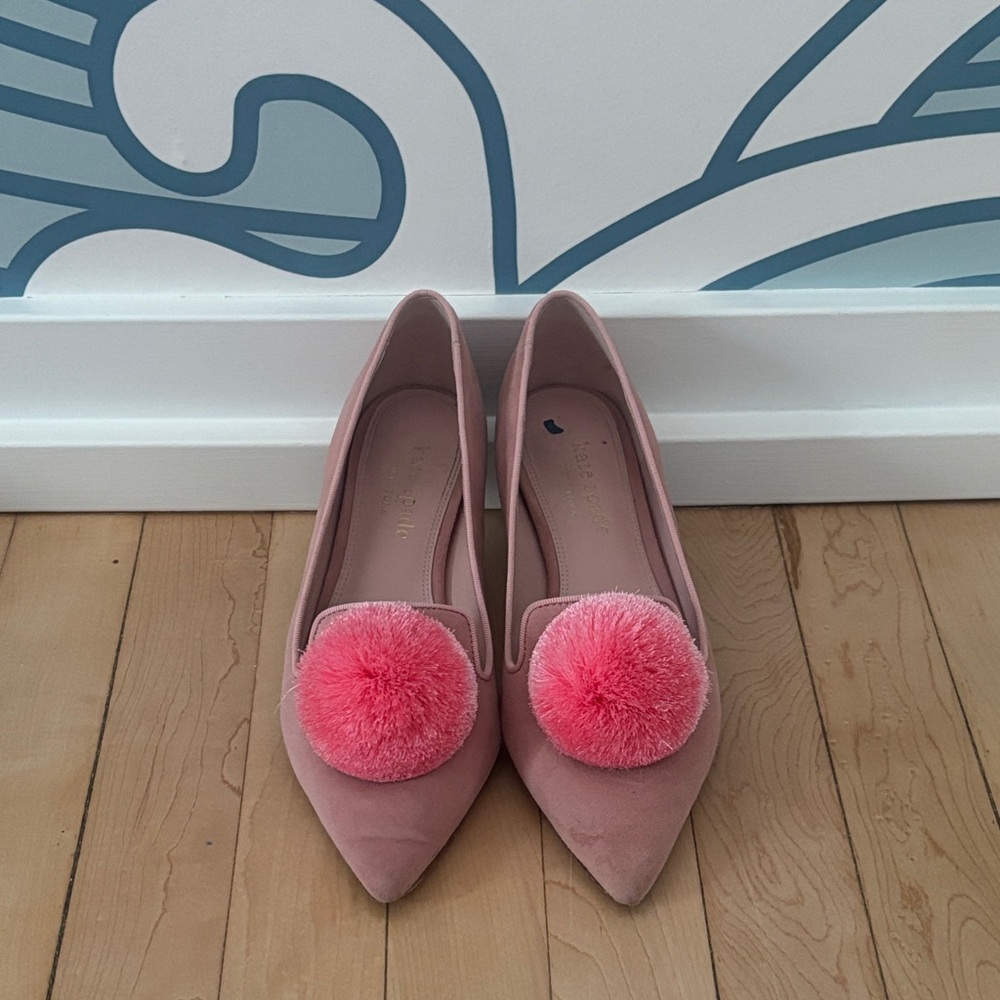 Kate Spade Pink Flats with Pom Pom